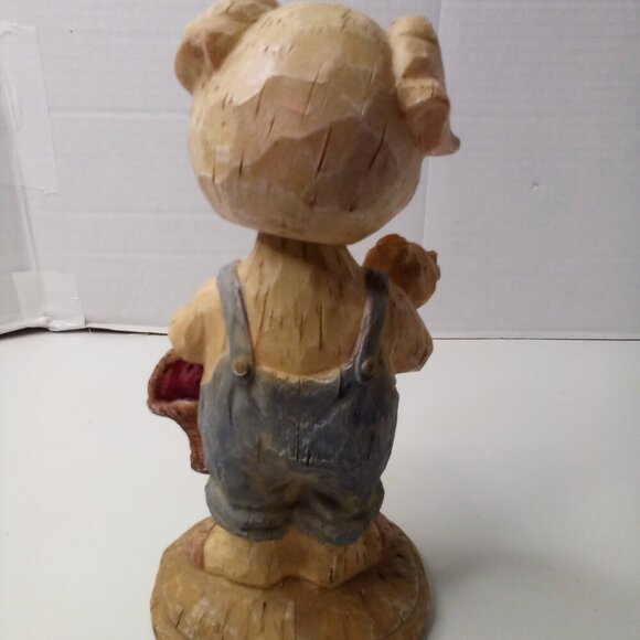 Pig In Overalls Farmer Bobblehead Piglet Baby Apples Resin Cottagecore Country - Picture 9 of 14